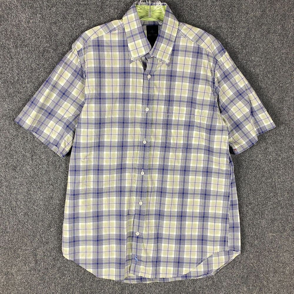 Tailorbyrd Button Down Shirt Men's Large Short Sleeve Plaid 100% Cotton Adults L